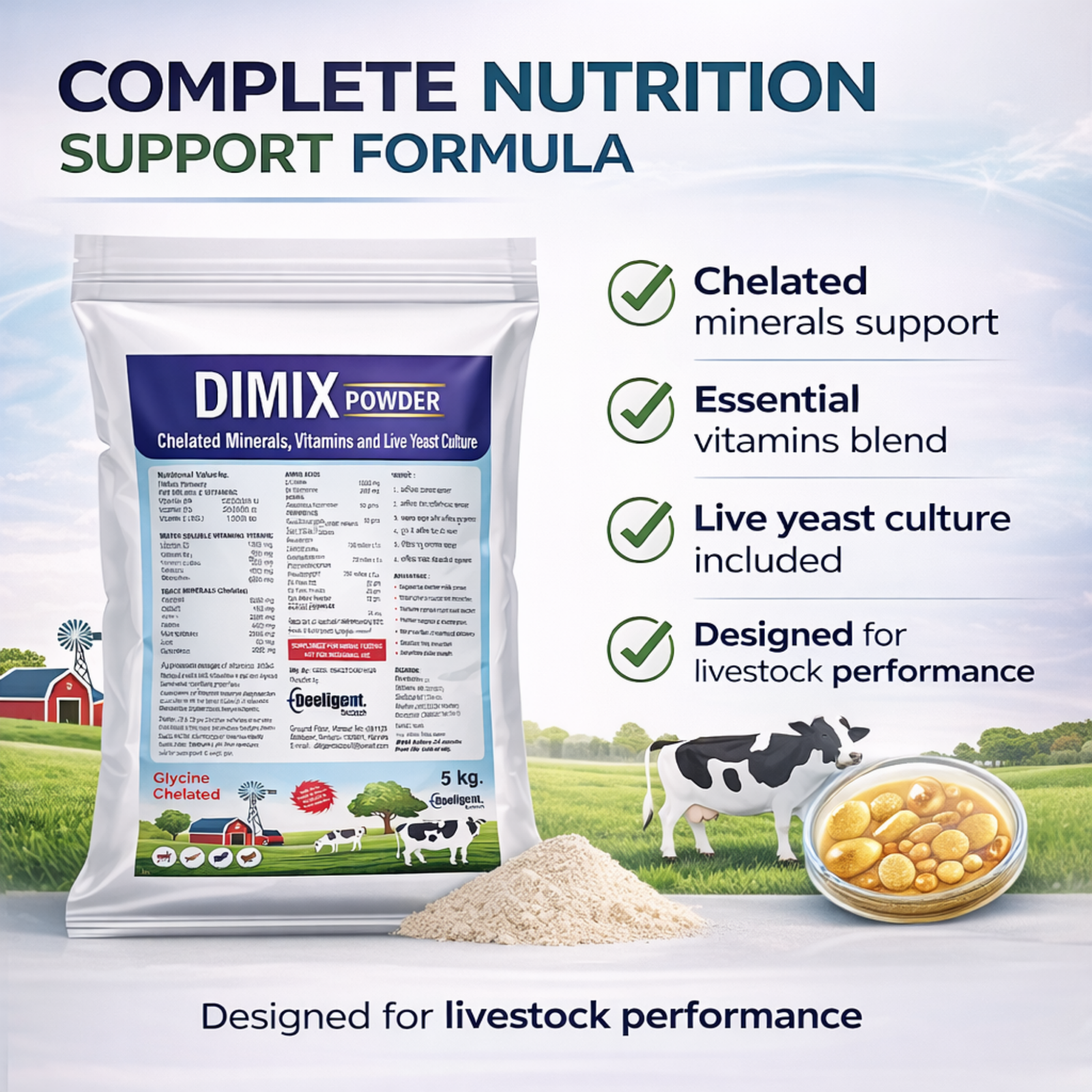 Dimix Mineral Mixture Powder | Essential Minerals for Cattle, Buffalo, Goat & Poultry | Boosts Milk Yield, Fertility & Immunity - Image 2