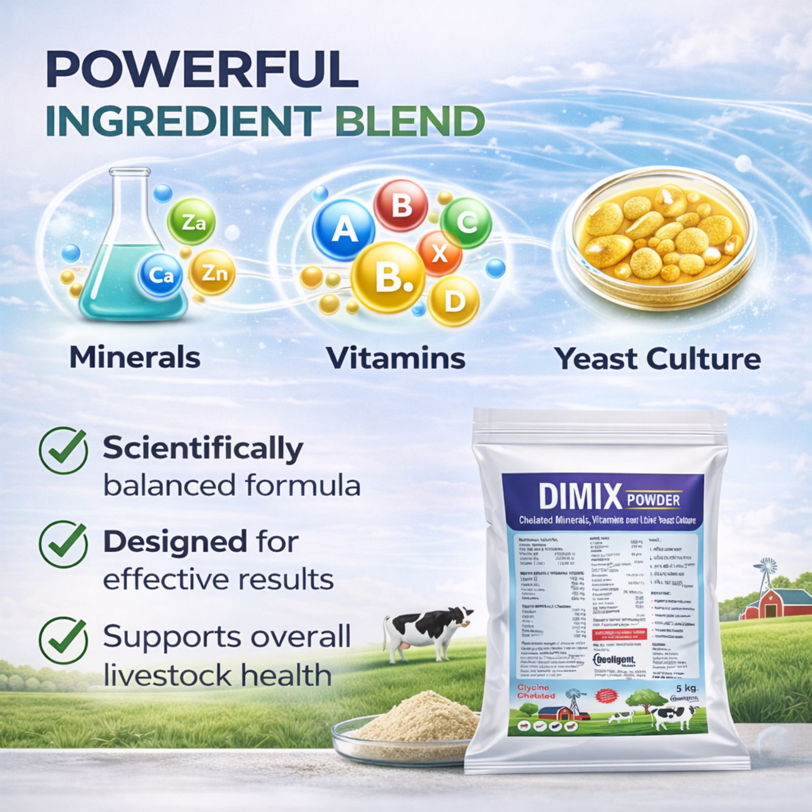 Dimix Mineral Mixture Powder | Essential Minerals for Cattle, Buffalo, Goat & Poultry | Boosts Milk Yield, Fertility & Immunity - Image 4