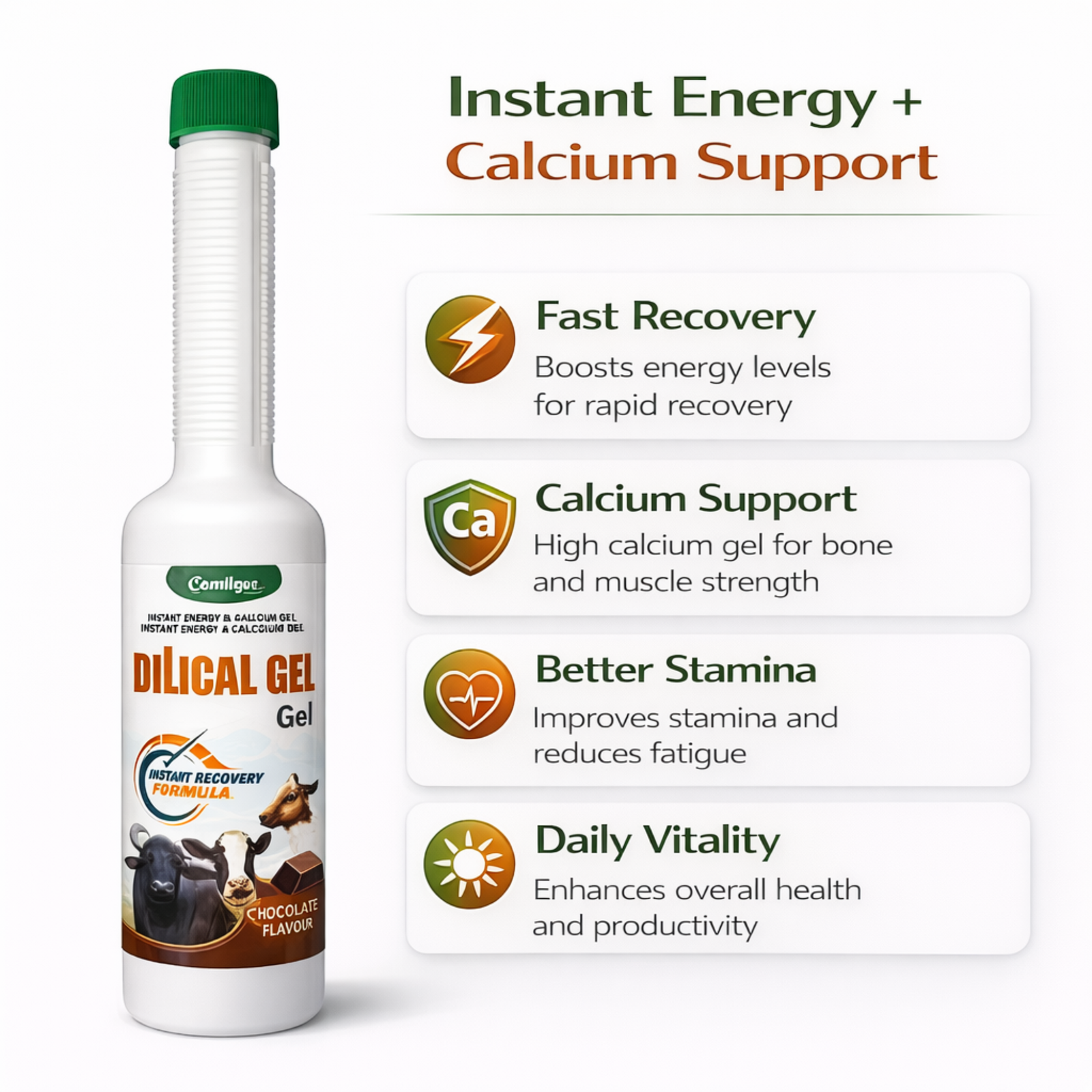 DILICAL Gel Energy Gel Chocolate Flavour | Instant Energy & Calcium Liquid | Long Neck Bottle | for Cattle, Buffalo, Goat & Livestock - Image 2