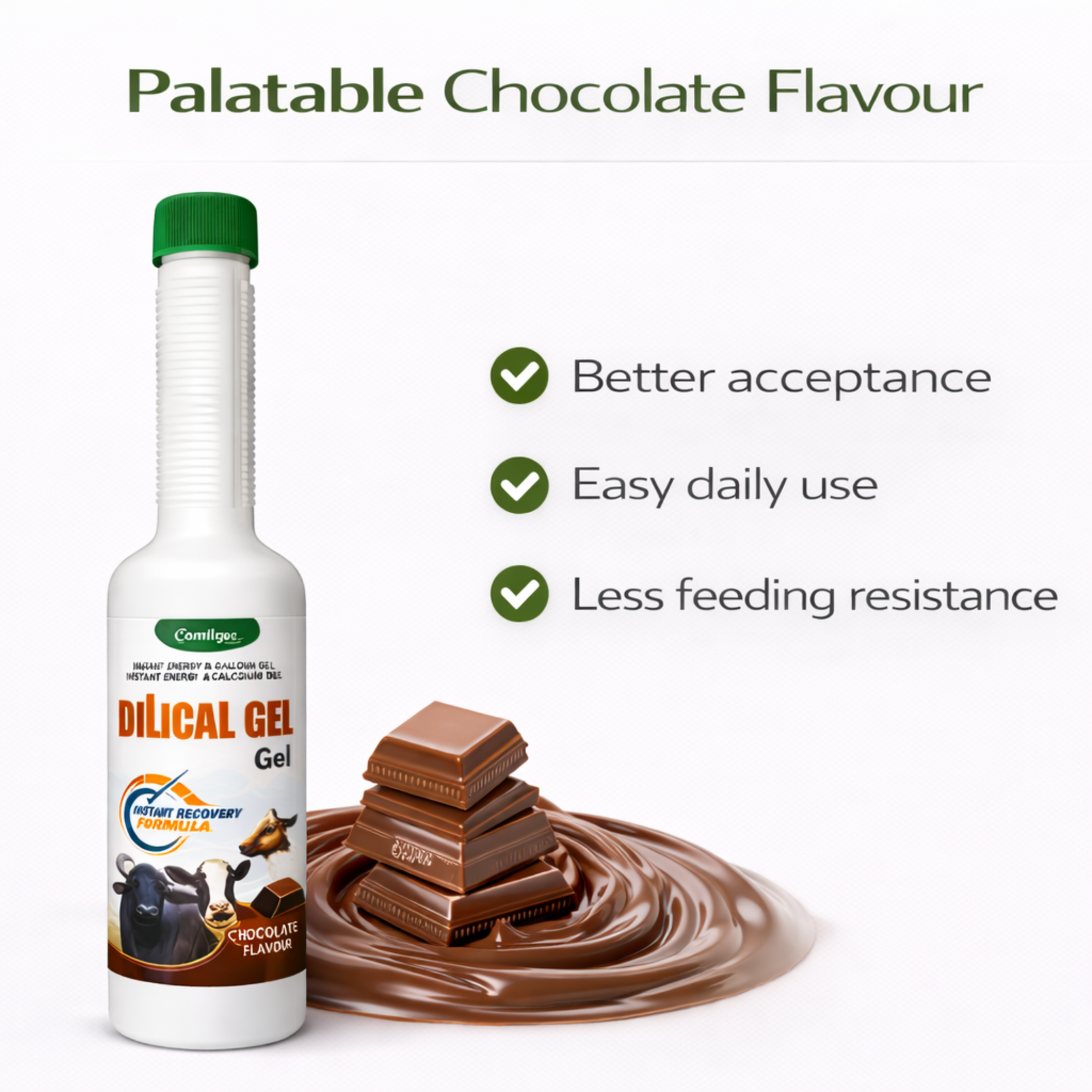 DILICAL Gel Energy Gel Chocolate Flavour | Instant Energy & Calcium Liquid | Long Neck Bottle | for Cattle, Buffalo, Goat & Livestock - Image 4
