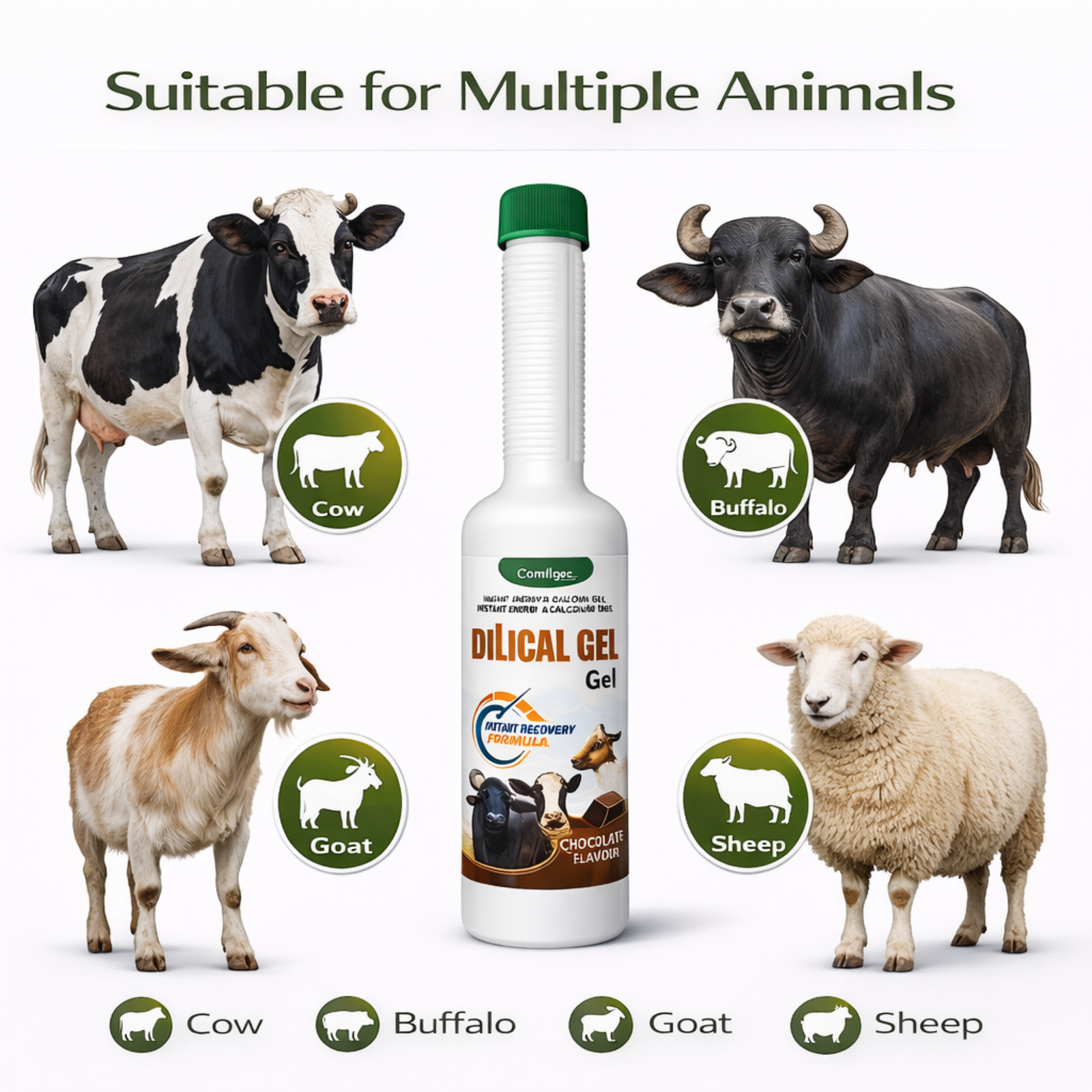 DILICAL Gel Energy Gel Chocolate Flavour | Instant Energy & Calcium Liquid | Long Neck Bottle | for Cattle, Buffalo, Goat & Livestock - Image 5