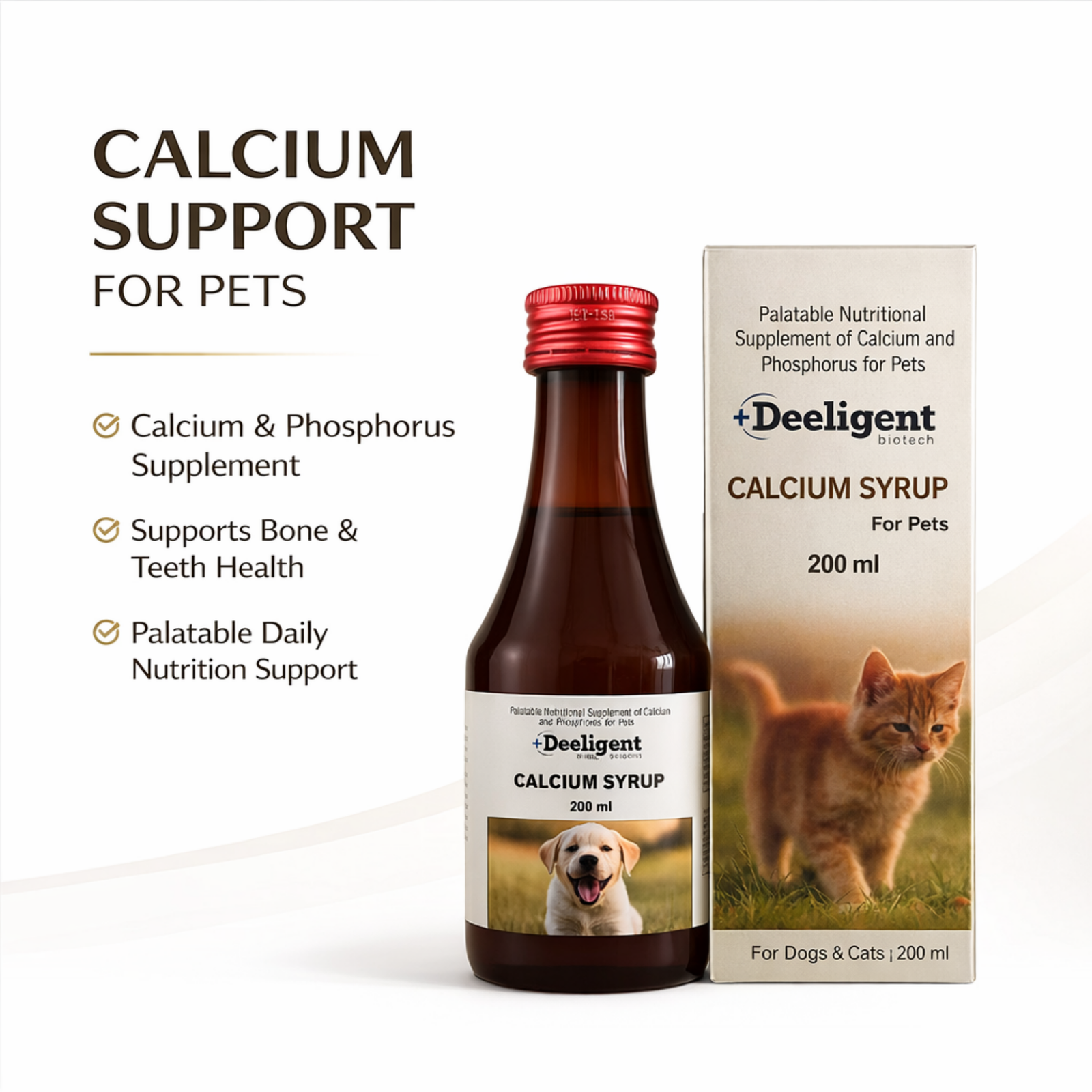 Calcium Syrup for Pets 200ml | Strong Bones & Teeth Supplement with Vitamin D3 & B12 | Liquid Calcium for Dogs, Cats, Puppies & Kittens for Growth & Joint Support - Image 5