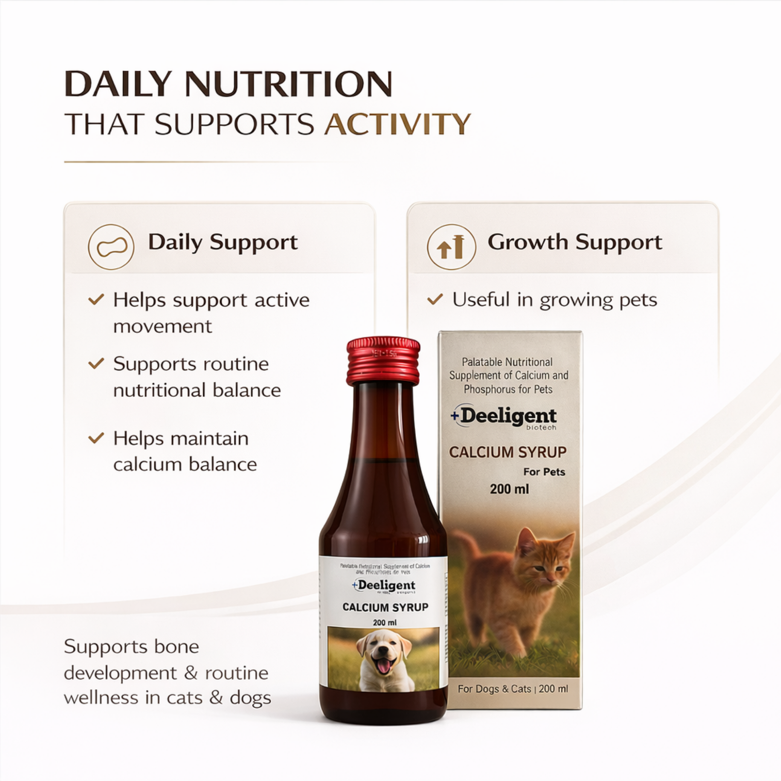 Calcium Syrup for Pets 200ml | Strong Bones & Teeth Supplement with Vitamin D3 & B12 | Liquid Calcium for Dogs, Cats, Puppies & Kittens for Growth & Joint Support - Image 3