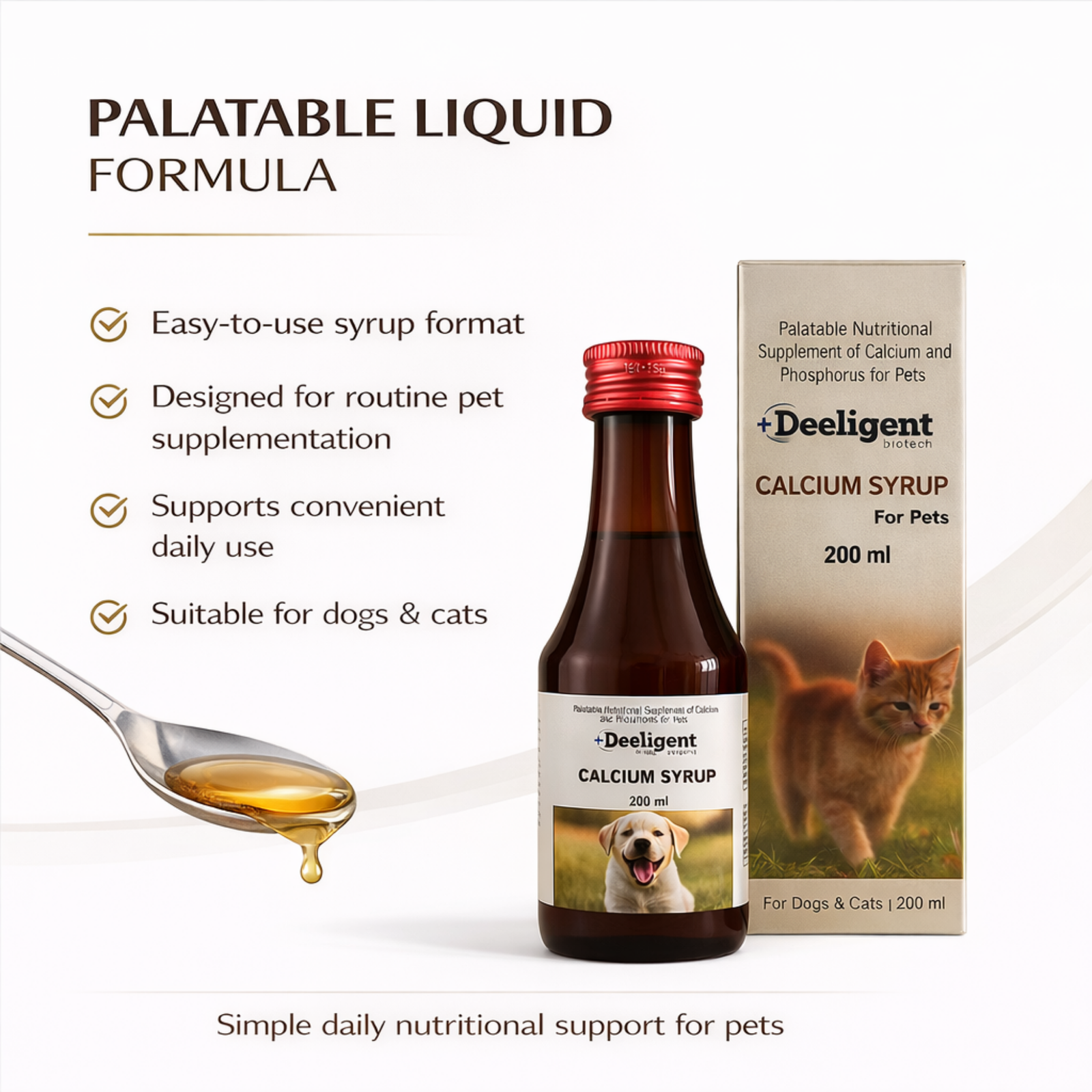 Calcium Syrup for Pets 200ml | Strong Bones & Teeth Supplement with Vitamin D3 & B12 | Liquid Calcium for Dogs, Cats, Puppies & Kittens for Growth & Joint Support - Image 4