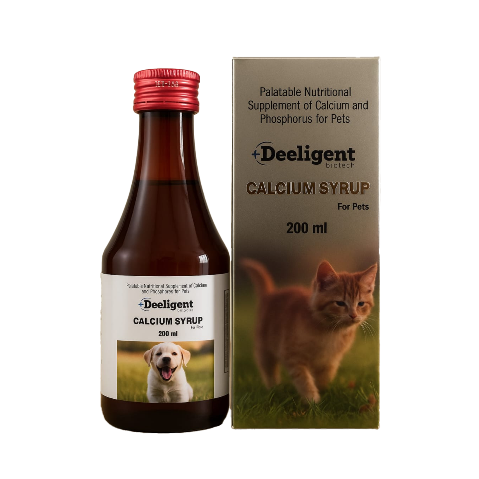 Calcium Syrup for Pets 200ml | Strong Bones & Teeth Supplement with Vitamin D3 & B12 | Liquid Calcium for Dogs, Cats, Puppies & Kittens for Growth & Joint Support